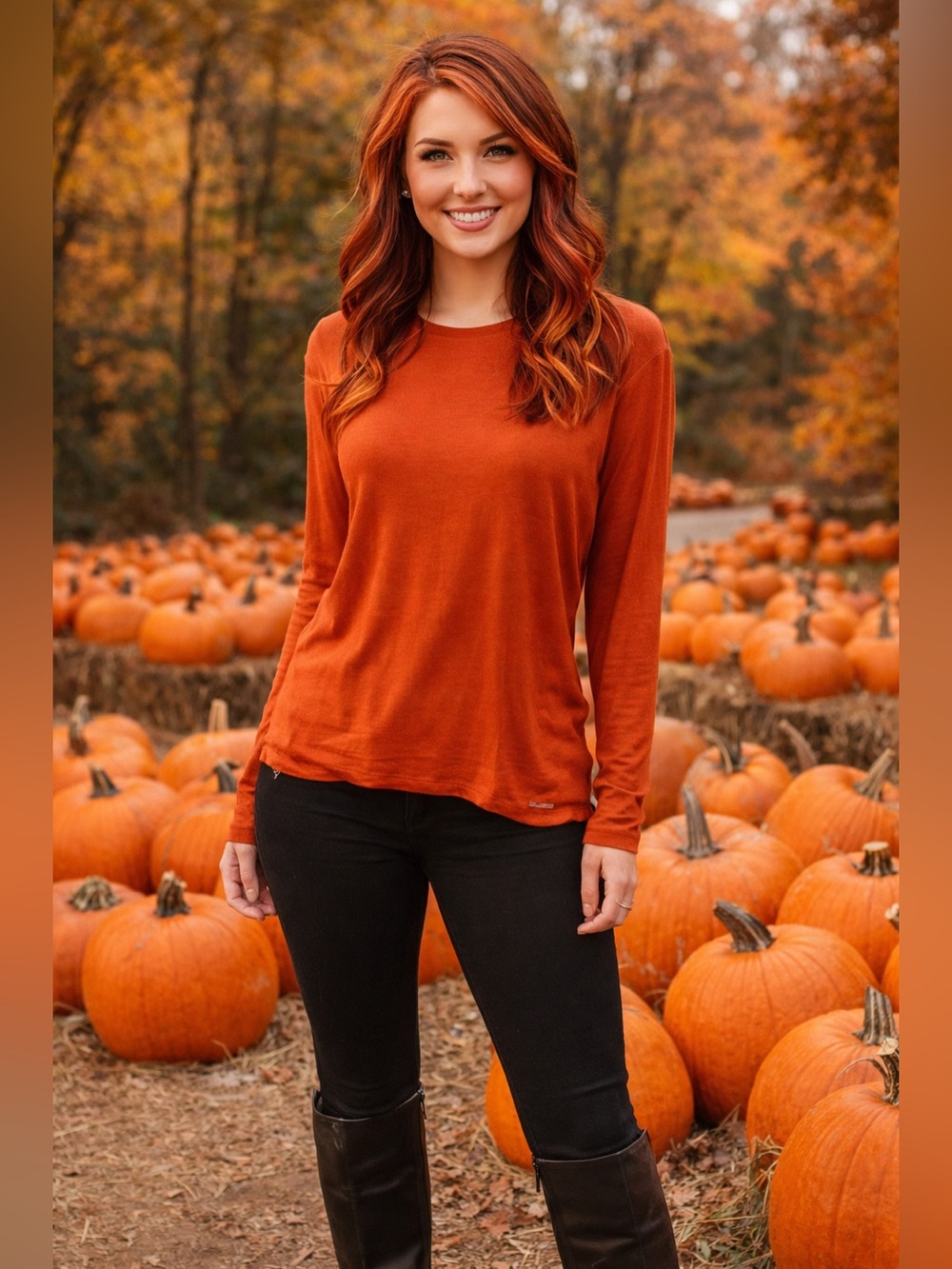 MICHAEL KORS Orange Spice Long Sleeve Crew Neck Buttery Soft Top LARGE NWT $60
